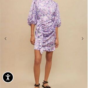 Maje Purple Ruched Mini Dress with 3/4 Sleeves